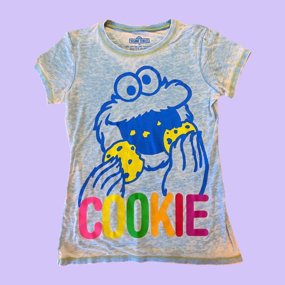Y2K Sesame Street Cookie Monster Blue Burnout Graphic Baby Tee Shirt Scene #17